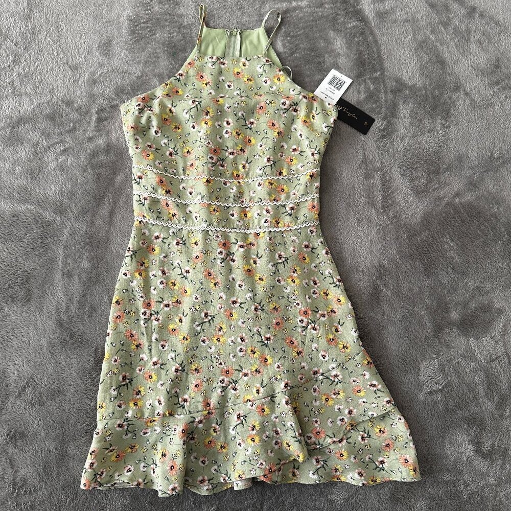 NWT City Triangles Pistachio Green Mini Dress Size 1 XS Floral 90s Y2K Halter